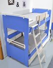 Children's Playhouse bunk room with metal staircase and wheeled drawers.