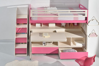 Flag children's bunk room with a desk and wheeled drawers
