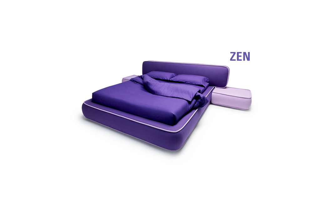Impressive Zen Bed with fabric lining, substrate, headboard and pouf