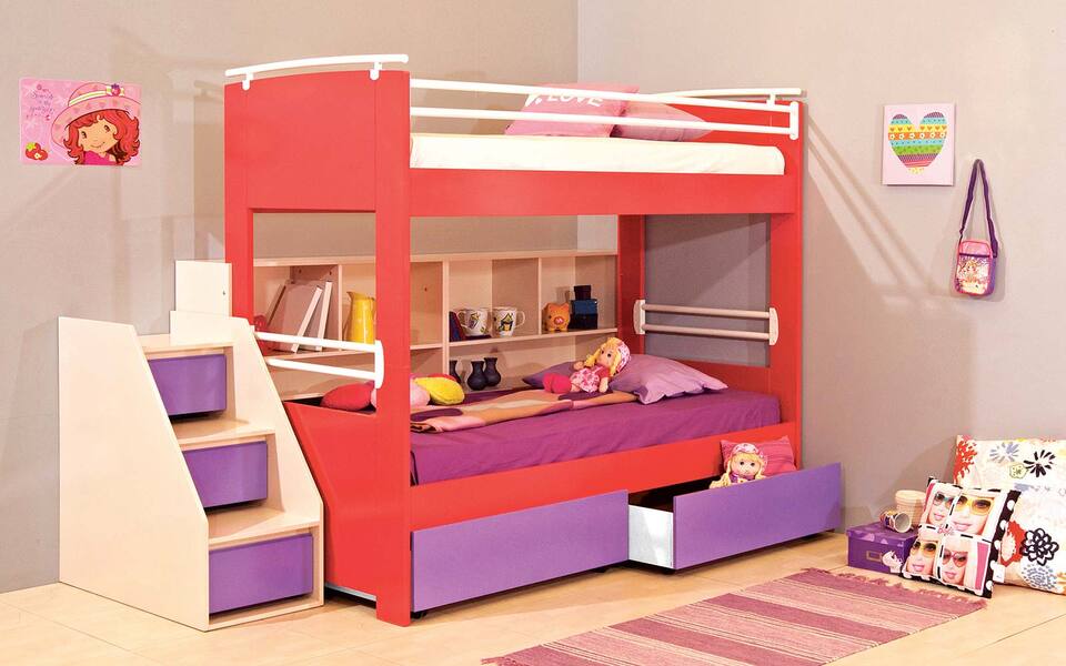 High Playhouse bunk with sliding drawers and upstairs with drawers