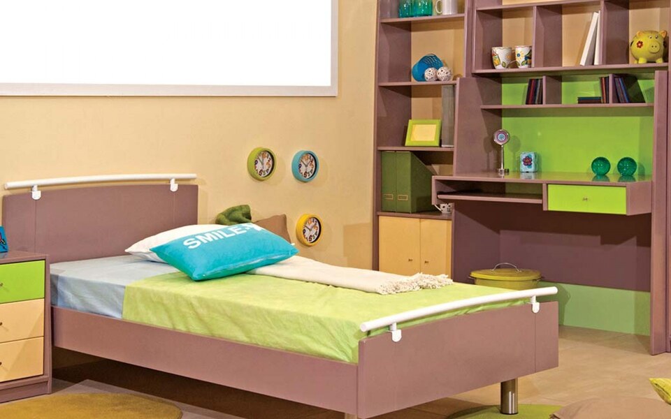 Kid's room with a bedside table, desk, library and PRIME metal legs bed