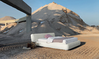 Εντυπωσιακό Κρεβάτι Zen με υφασμάτινη επένδυση, υπόστρωμα, κεφαλάρι και πουφ