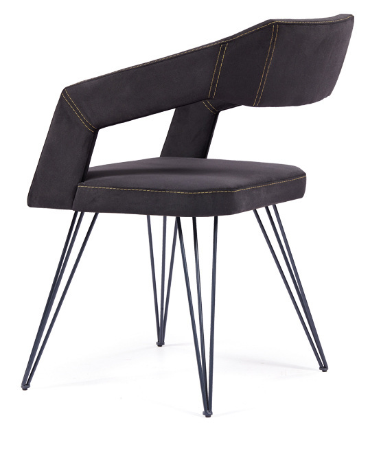 Modern chair with armrest made of fabric, with metal legs and special back Jersey