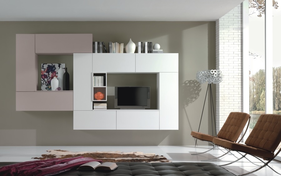 Italian Modern Living Room Composition with hanging cupboards in a special Stream 24 design