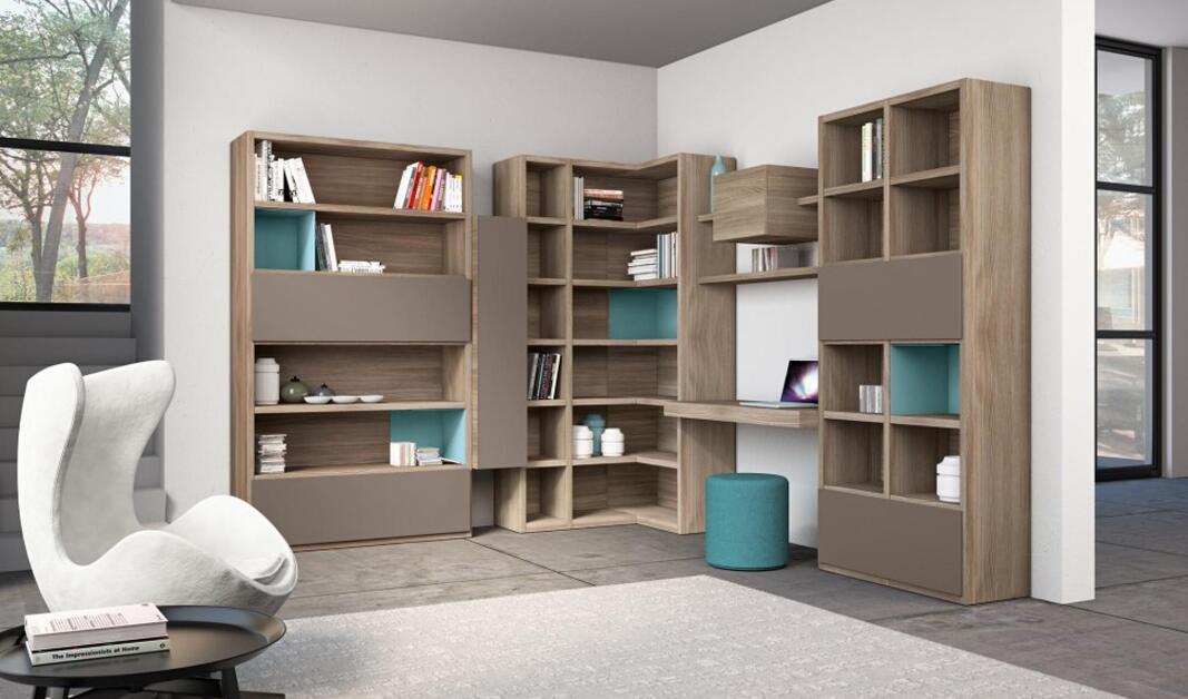 Composition of libraries of various sizes in combination with L62 lacquered cupboards