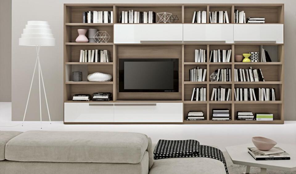 Elegant composition - Library with wood and lacquered L25 cabinets