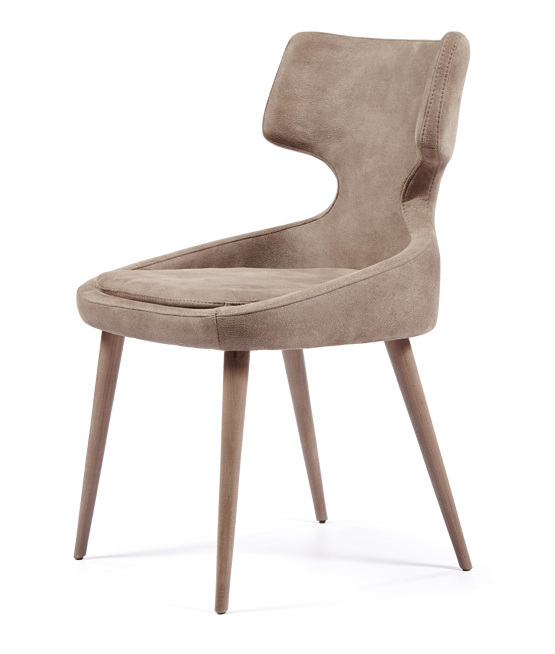 Modern chair with wooden legs and unique design on the back of Boston 2