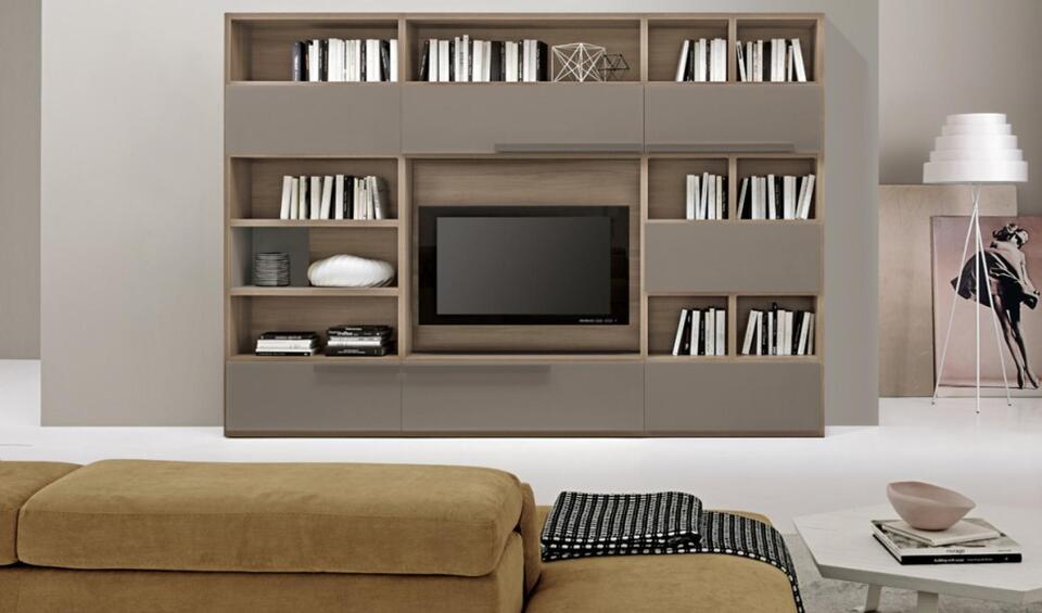Modern wooden L22 Library with horizontal cabinets in various dimensions and colors