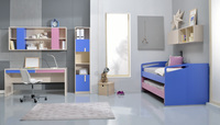 Children's room with Flexy raised bed and second wheeled bed.