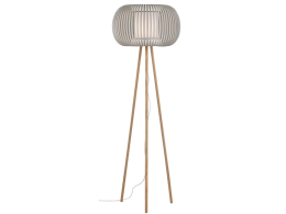 WOODEN STANDING LAMP WITH WHITE FABRIC SHADE