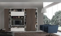 Composition of CADDY lounge with library and TV stand with doors or panels