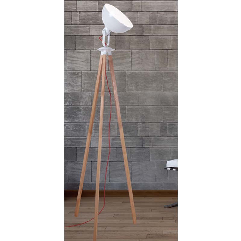 MODERN INDUSTRIAL WOODEN STANDING LAMP WITH METAL SHADE FACT