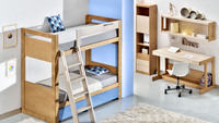 Παιδικό δωμάτιο κουκέτας Frame Δρυς με ξύλινη σκάλα και τροχήλατα συρτάρια
