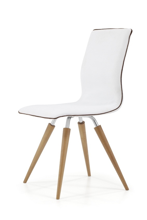Modern leather chair, round leg with inox Kentucky wood