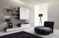 Minimal Italian MATRIX lounge chair with large base and hanging cabinets