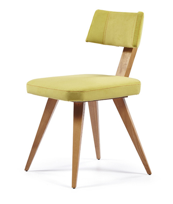 Modern chair with wooden legs, made of Miami Wood cloth