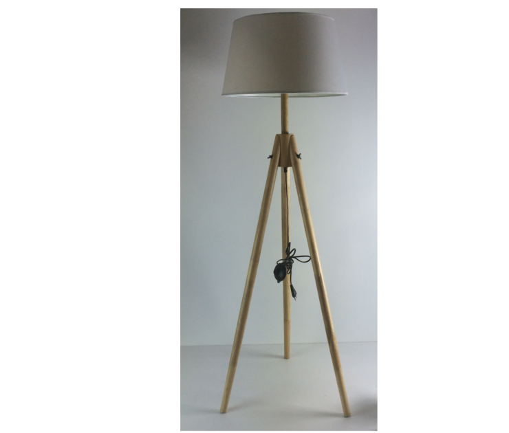 MODERN WOODEN STANDING LAMP WITH FABRIC SHADE