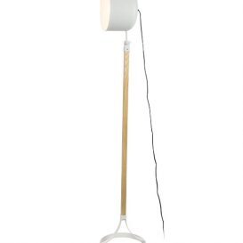 WOODEN STANDING LAMP WITH WHITE METAL SHADE
