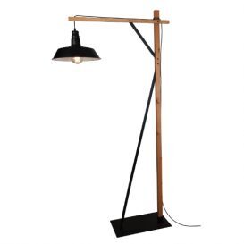 MODERN INDUSTRIAL WOODEN STANDING LAMP WITH METAL SHADE